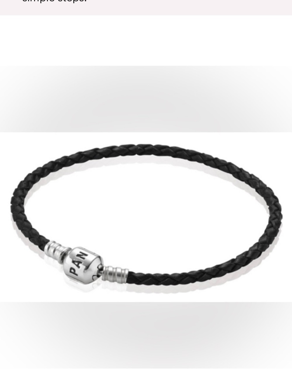 Pandora Black Braided Leather Bracelet with Silver PAN Clasp